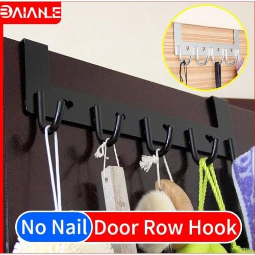 Robe Hook Black No Nail Wall Door Hanger Aluminum Bathroom Hook for Towels Hat Bag Key Clothes Coat Hook Hotel Kitchen Hardware