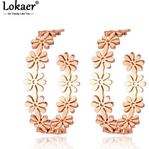 Lokaer Original Design Titanium Stainless Steel Daisy Earrings Bohemia Geometry Circle Earrings Jewelry For Women Girls E20322