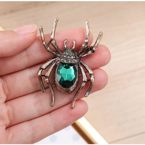 Fashion green crystal spider brooch insect pin ladies party exquisite jewelry gift