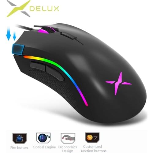 Delux M625 PMW3360 Sensor Gaming Mouse 12000DPI 12000FPS 7 Buttons RGB Backlight Optical Wired Mice with Fire Key For FPS Gamer