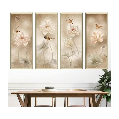Chinese Style Elegant Flower PVC Wall Sticker Adhesive Vintage Poster Modular Painting Living Room Office Study Wall Decals Art
