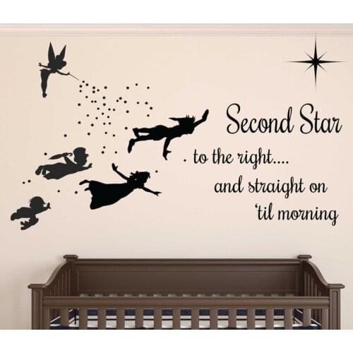 Peter Pan Wall Decal,Peter Pan Quotes Vinyl Sticker Neverland Stars Decal Child Kids Room Decoration A807