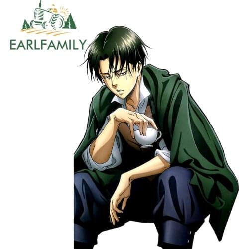 EARLFAMILY 13cm x 9.8cm Funny Car Stickers for Attack on Titan Levi Ackerman Decals Vinyl Trunk Bumper Car Body Wrap Waterproof