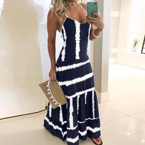 Online trend Women Dress Striped Pullover Maxi Boho Sundress Lady Loose Long Slip Halter Dress Summer Beach Holiday Dresses