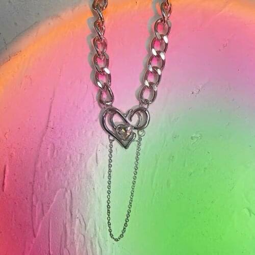 Ins design sense love Rhinestone Tassel Necklace personality versatile Love Pendant clavicle chain star same neck chain