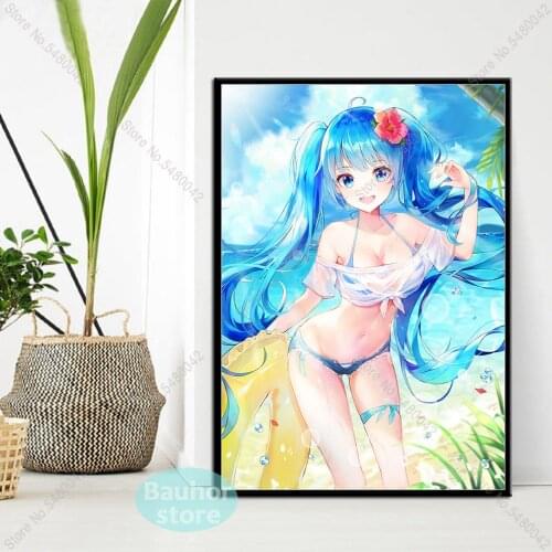 Bikini Anime Girls Poster Cartoon Sexy Girl Beach Swimsuit Canvas Painting Poster and Print Wall Art Picture for Room Home Decor