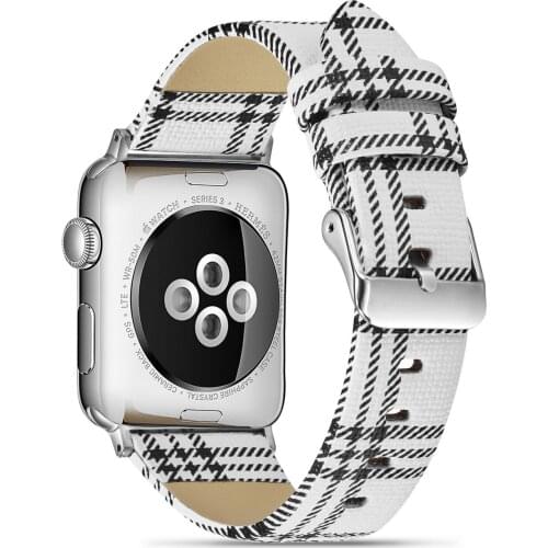 Grid Watchband Leather Metal Buckle Casual Watch Strap for Apple Watch Band 44mm 40mm 42mm 38mm Watch SE Series 6 Wristband