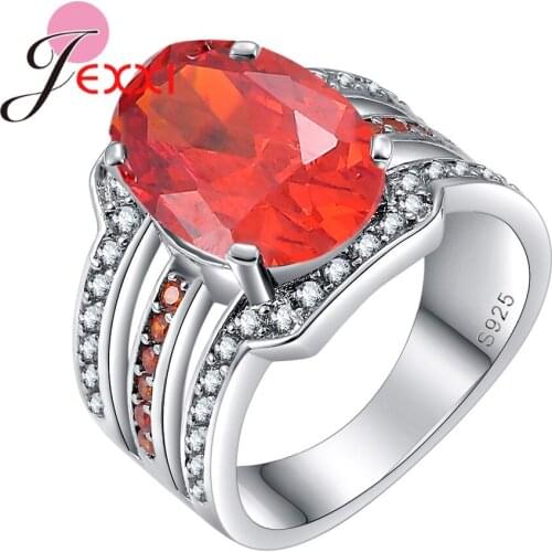 Luxurious High Quality Jewelry Vintage Silver Color Oval Red CZ 925 Sterling Silver Rings For Women Party Girl Gift