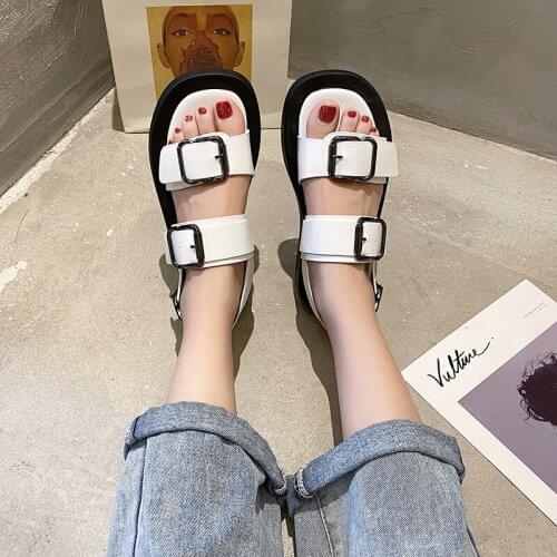 Female Women Sandals Fashion Summer Sandalias Fashion Platform Sandales 3cm Heel Buckle Basic Women Shoes Plus Size 40