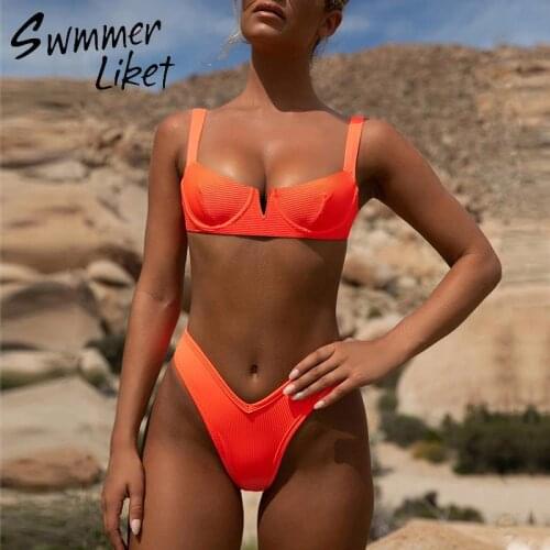 Sexy neon bikini 2020 bathers V-neck swimwear women bathing suit Push up thong swimsuit female bath High cut summer bathers new