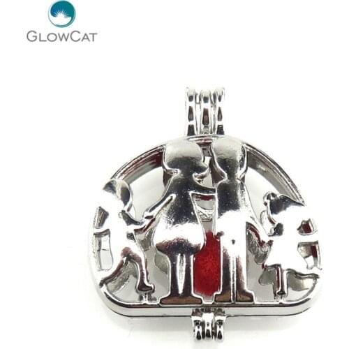 K589 5pcs/lot Silver 30mm Family Father Kids Pearl Beads Cage Pendant Locket Fairytale Party Essential Oil Diffuser