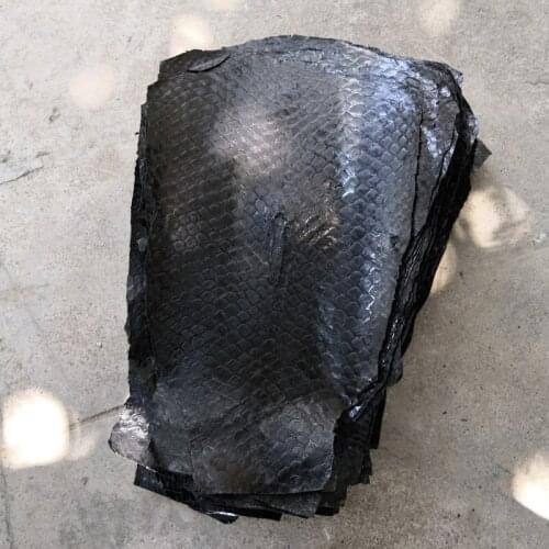 1PCS Bright Black Genuine Grass Carp Fish Skin Hide Leather Piece DIY Bag Belt Shoes Accessories Thickness 0.8MM