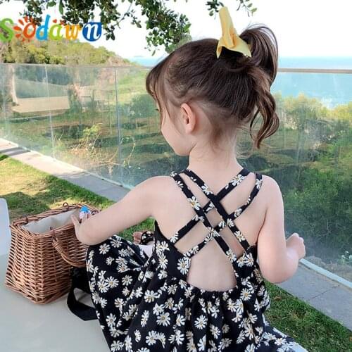 Sodawn Girl Dresses Summer Sling Chiffon Kids Dresses Princess Floral Backless Corss Party Dress Toddler Children Clothes