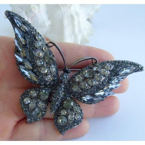 Gorgeous Butterfly Brooch Pin Pendant Gray Rhinestone Crystal EE04538C4