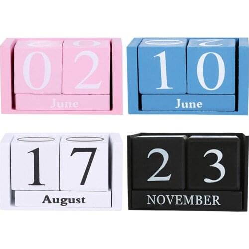 Vintage Wooden Perpetual Desk Calendar Block Planner Permanent Desktop Organizer DIY Agenda FU