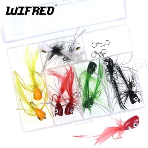 Wifreo 10pcs/set Fly Fishing Poppers Lures Topwater Pan Fish Popper Flies for Sunfish Bluegill Crappie Bass Panfish Fishing Lure