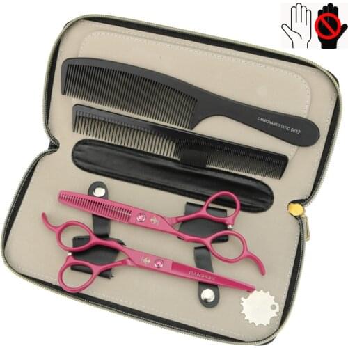 Japan 440c steel 6 inch red left hand hair scissors Cutting scissors and thinning scissors set Professional hairdressing tools