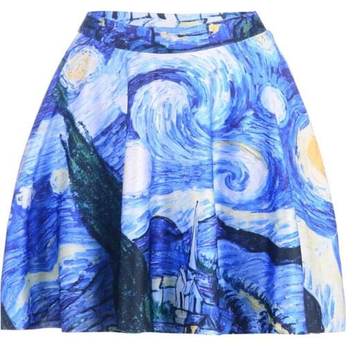 New Summer Sexy Girl Starry Sky Galaxy Printed Cheering Squad Tutu Skater Women Mini Pleated Skirt Plus Size