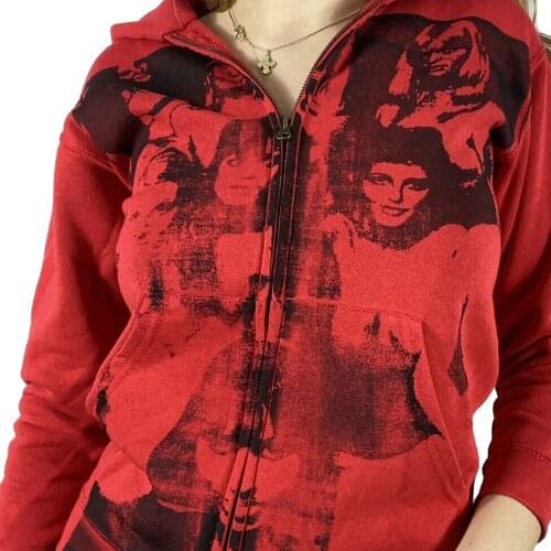 Women’s Loose Fit Zip Up Hoodie Casual Long Sleeve Portrait Print Sweatshirt Crop Tops Outerwear Spring Autumn Clothes