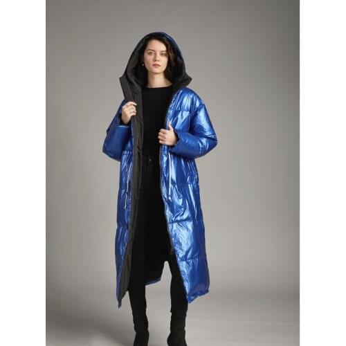 New European And American Big Down Jacket Women Long Section Casual Bright Waterproof hot fashion loose down jacket black b