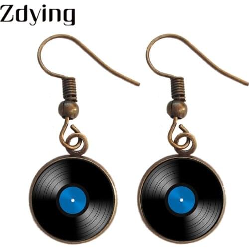 Zdying 2019 Music Record Disc Earring Glass Cabochon Charm Dangle Earrings Antique Bronze/Silver Plated Alloy Ear Jewelry VR005