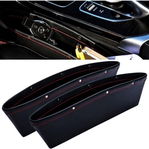 2pcs/set PU Leather Car Seat Gap Slit Organizer Holder Catcher Pocket Storage Box Black