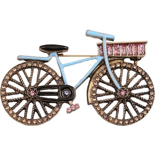 2021 Fashion Costume Jewelry New Cute Enamel Pin Metal Crystal Rhinestone Bicycle Brooch Broches Vintage Brooches For Women Men