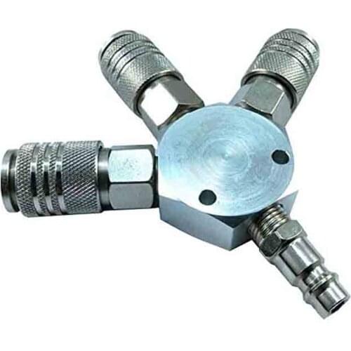 3-Way Air Manifold Adapter,1 Single 1/4" NPT Industrial Couplers Quick Connect 3pcs1/4" Couplers Flat Hex Manifold