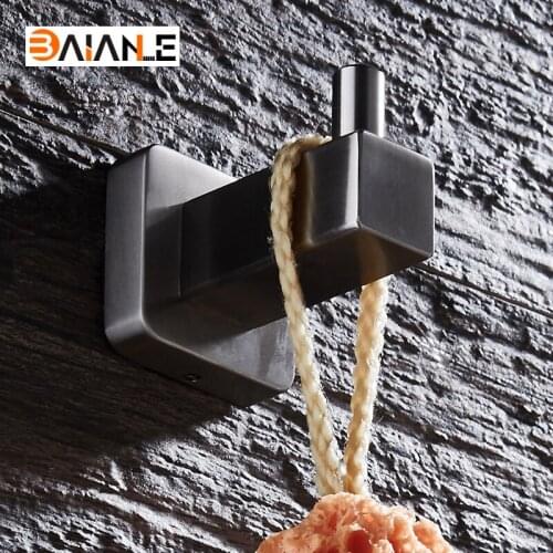 BAIANLE Modern Stainless Steel Robe Hooks Brushed Nickel Square Coat Clothes Hooks Towel Hanger Bathroom Accessories