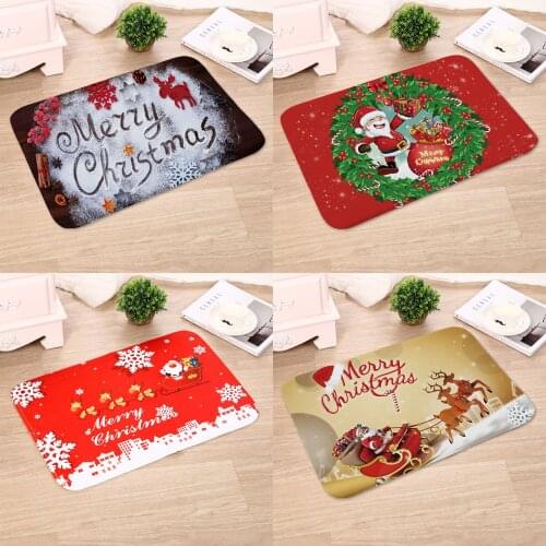 Behogar 40x60cm Merry Christmas Doormat Flannel Non-Slip Safety Floor Mat Pad Rug Carpet for Home Kitchen Room Christmas Decor