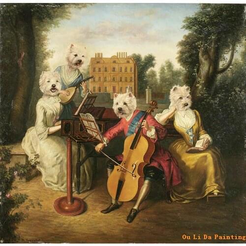 Free shipping modern animal cartoon dogs playing cello oil painting canvas painting print on canvas kid room decoration pictures