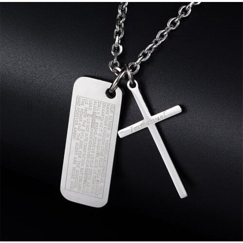 Silver Color Think Chain Hippie Christian Jesus Bible Cross Pendant Necklace Stainess Steel Jewelry On The Neck Cool Men Gifts