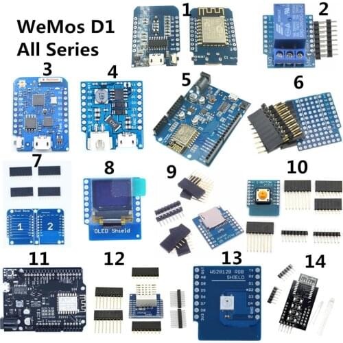 For WeMos D1 MINI ESP8266 WiFi Kit ESP-12F ESP-12E DHT22 AM2320 CP2104 CH340 Relay Module micro SD card Shield Development Board