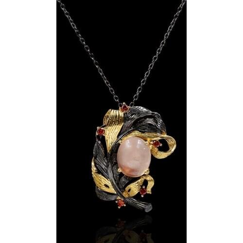 Elegant Black and Gold Two-tone Womens Jewelry Leaf Winding Translucent Crystal Zircon Pendant Necklace with Sweater Chain