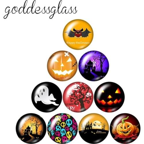 Halloween bat pumpkin ghost Trick and Treat 10pcs 12mm/18mm/20mm/25mm Round photo glass cabochon flat back Making findings