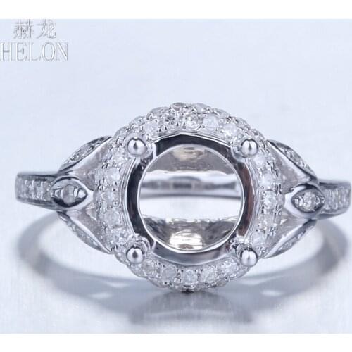 HELON Solid 14k White Gold Real Natural Diamonds Semi Mount Engagement Wedding Women Fine Jewelry Ring Fit Round Cut 7mm -7.5mm