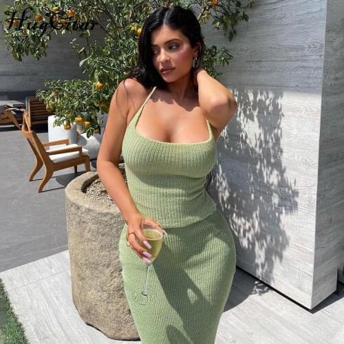 Hugcitar 2021 Solid Sleeveless Backless Top Maxi Dress 2 Pieces Set Fall Winter Women Fashion Streetwear Outfits Y2K Sexy