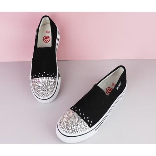 Exquisite rhinestone platform handmade ladies canvas shoes comfortable spring and autumn fashion hot-selling large size 35-40