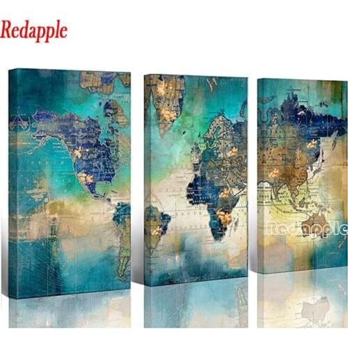 3 pcs green world map picture 5d Diy Diamond Painting Cross Stitch Embroidery Triptych Home Decor Full Square/Round Drill Mosaic