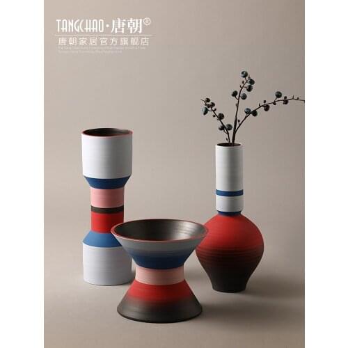 European Style Round Mouth Color Flower Arrangement Ceramic Vase Creative Living Room Dining Room Decoration Decoration Crafts