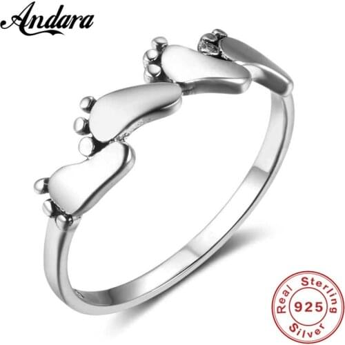 100% 925 Sterling Silver Ring Cute Footprint Ring Girl Fashion With Jewelry Gift