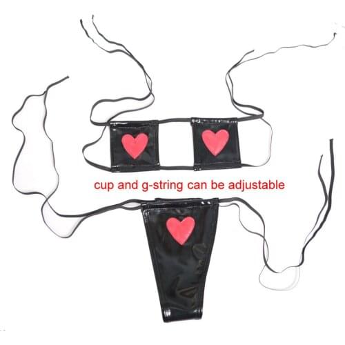 Wet Look PVC Bandage Bikini Set Swimwear 2 Piece Bathing Suit Women PU Leather Shiny Swimsuit Sexy Erotic Lingerie Thong Tanga