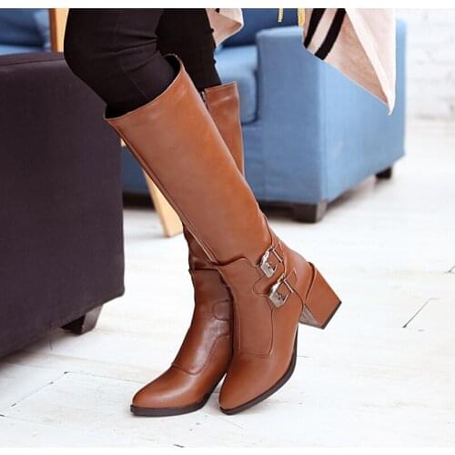 Autumn and winter Knights' boots, pointed, thick heel, high boots, waterproof platform, side zipper, womens long Knights' boots