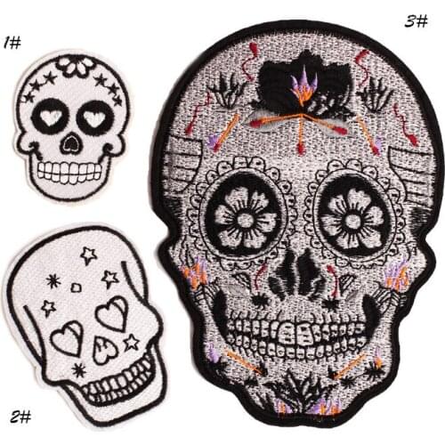 Punk Manga style Skull Embroidery Patches Various Style Flower Rose Skeleton Iron On Biker Patches Clothes Stickers Appliques
