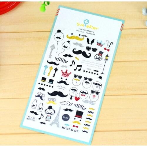 Suatelier PVC plastic cute cartoon beard decorative stickers scrapbooking planner notebook home decoration