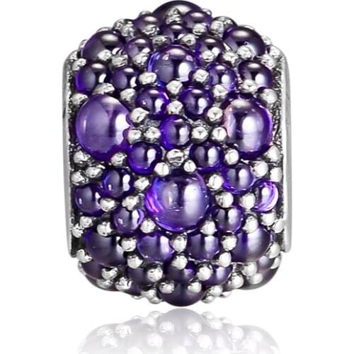 Fits for Pandora Beads Bracelets Shimmering Droplets Charms 100% 925 Sterling Silver Jewelry with Fancy Purple CZ Free Shipping