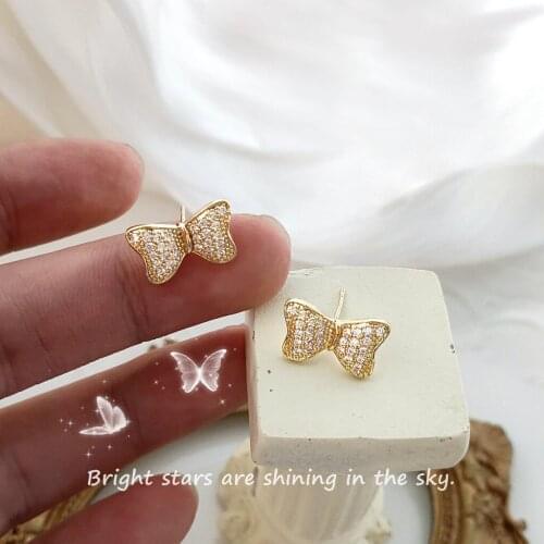 Stud Earrings for Women Exquisite Zircon Bow Earrings Fashion Light Luxury Earrings Trendy 2020 Jewelry Accessories Wholesale