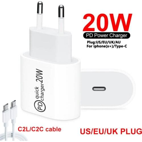 20W PD Dual USB Wall Charger QC 3.0 Quick Charge for iPhone X 8 plus Note 9 10 12Pro EU Plug Power Delivery Mobile Phone Adapter