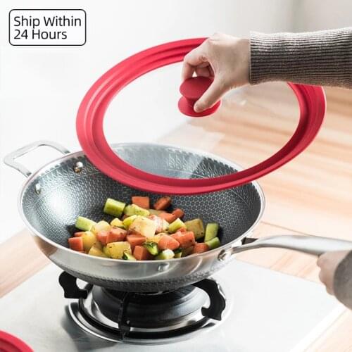 Silicone Edge Tempered Glass Pot Cover Multifunctional Explosion-Proof Anti-Fall Visualization Kitchen Tool Cookware Accessories