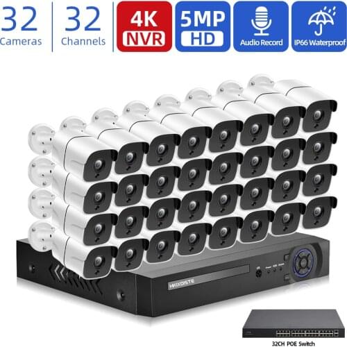 H.265 32CH 5MP POE CCTV Security Camera System Set 4K NVR Outdoor Waterproof Bullet IP Video Surveillance Camera System kit 24CH